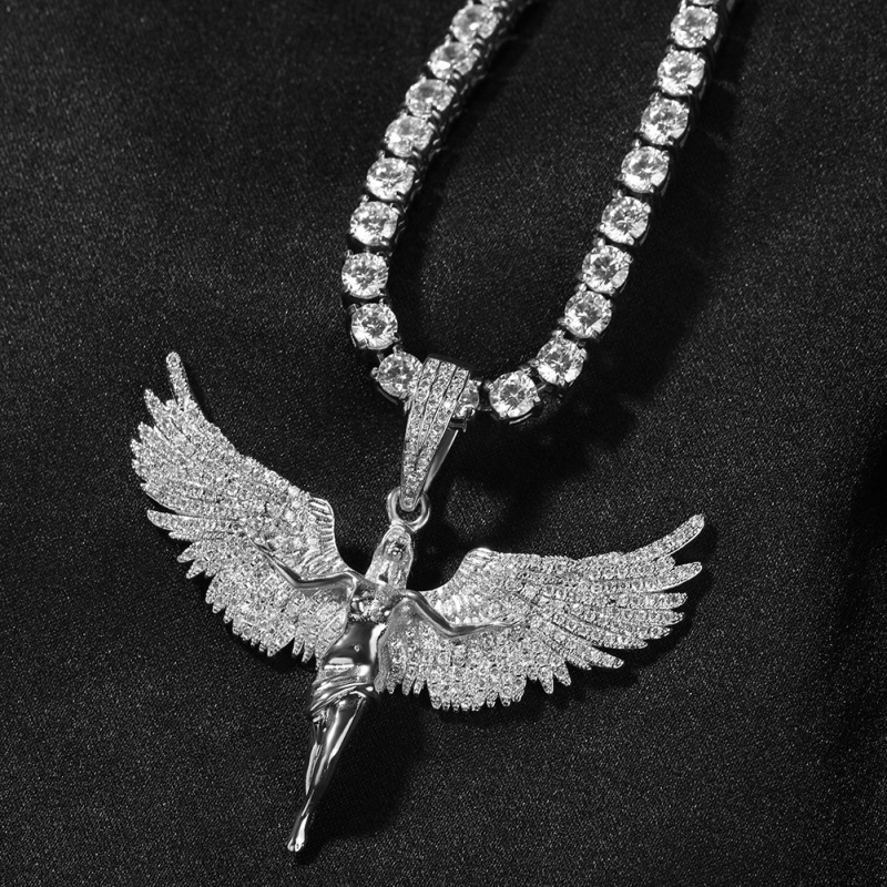 欧米のクロスボーダーのアクセサリーのレトロな中性風の金色はダイヤモンドの天使の翼の男女のラップのヒップホップネックレスの卸売りを入れます。|undefined