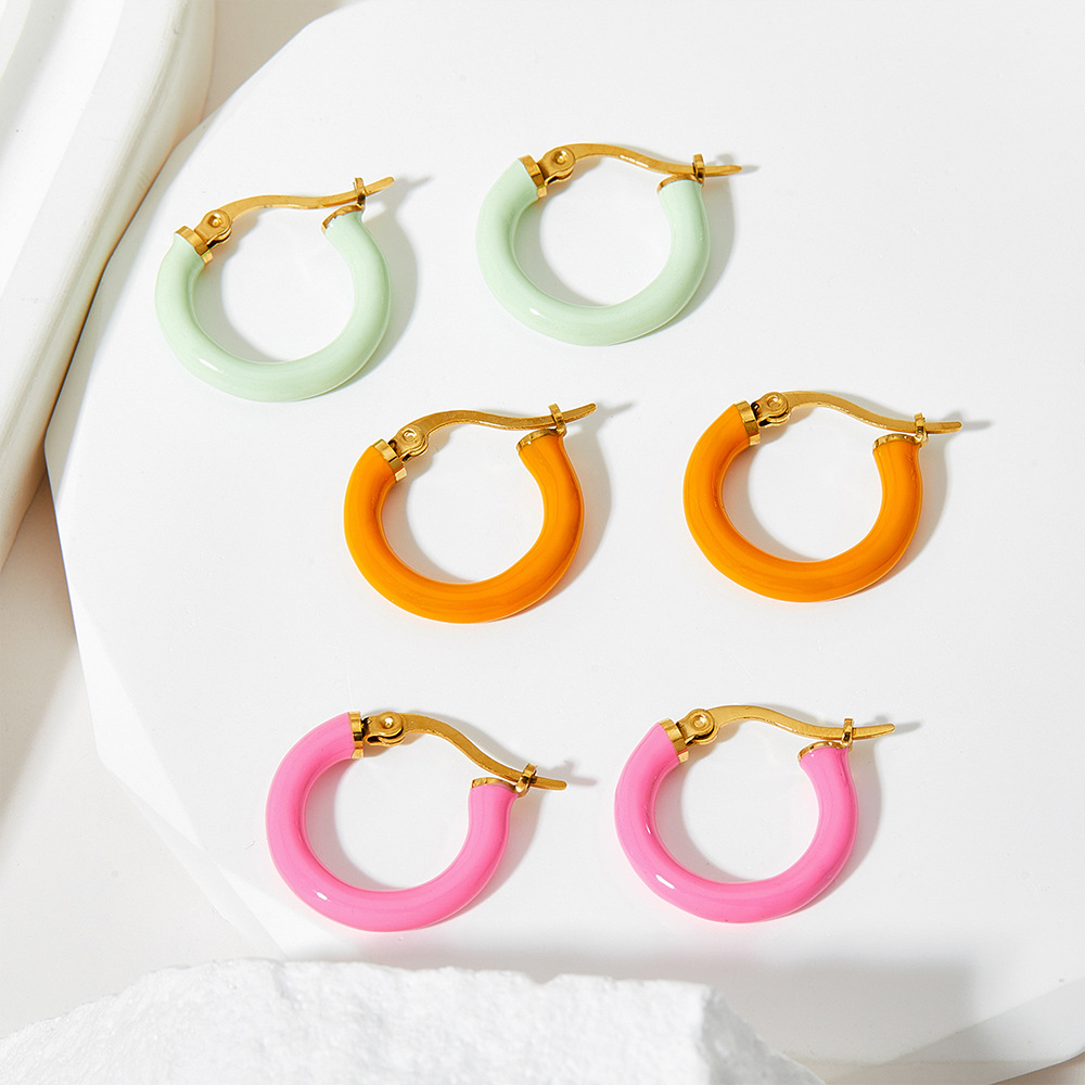 Stainless Steel Material Geometric Pattern Cute Geometric Stainless Steel Plating Hoop Earrings 1 Pair