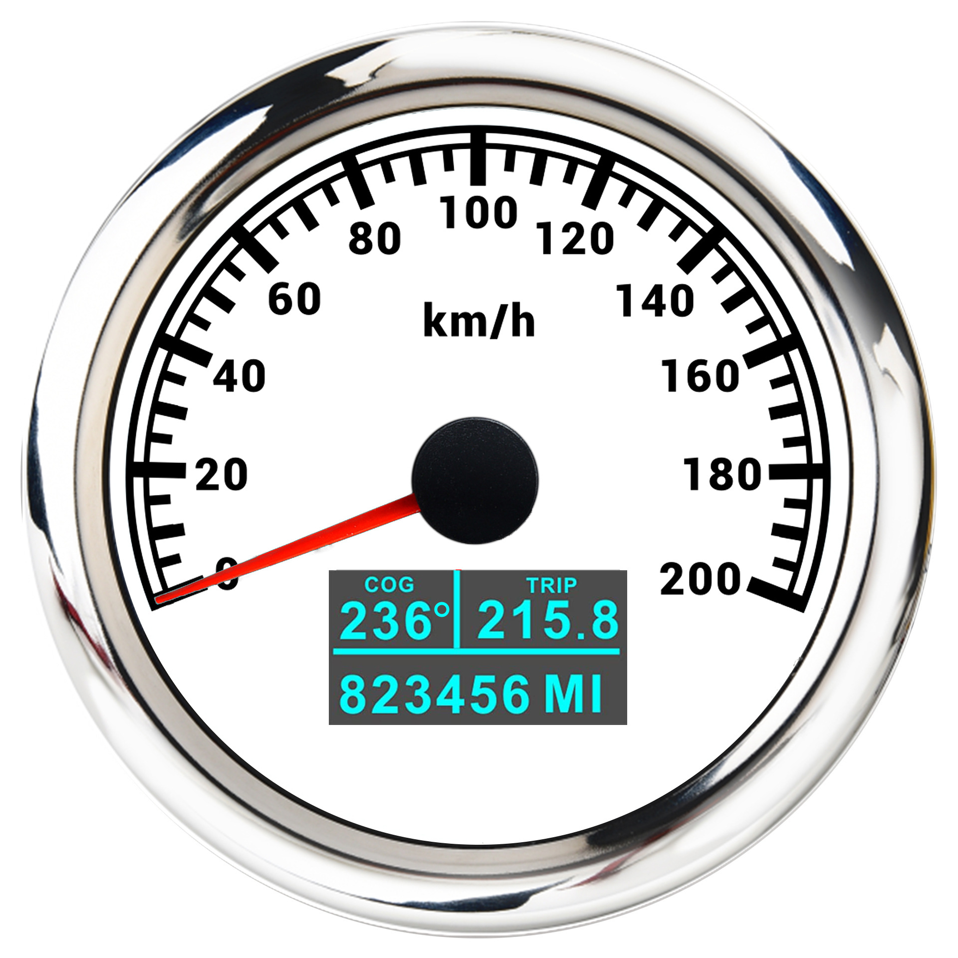 Motuoche – automobile instrument Odometer with Trip - silver-bezel-white-face-200kmh