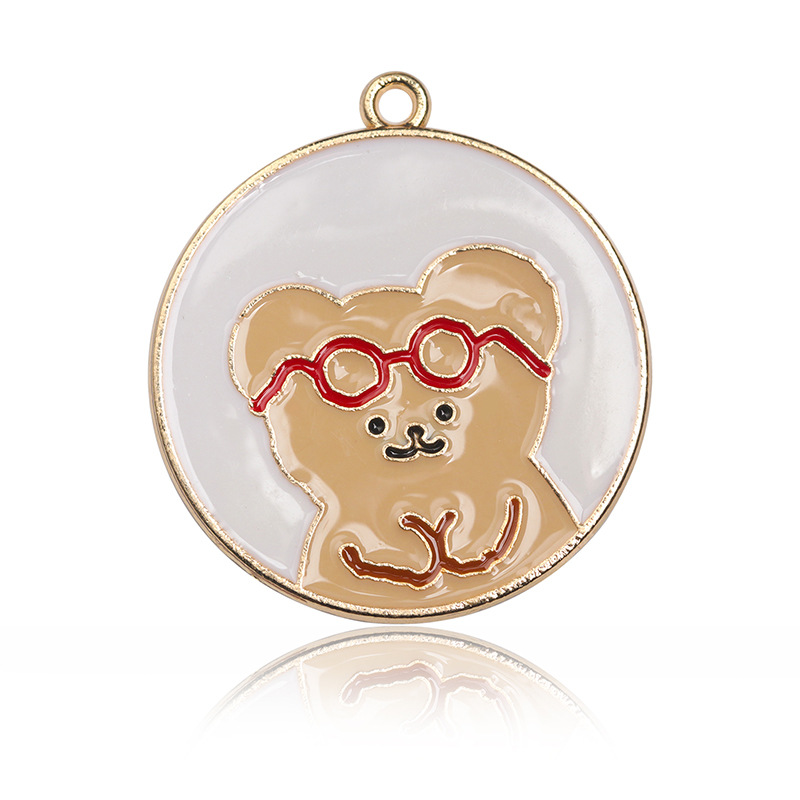 흰색 원형 안경 곰 기름 떨어지는 펜던트 1개 31*28mm4.65g