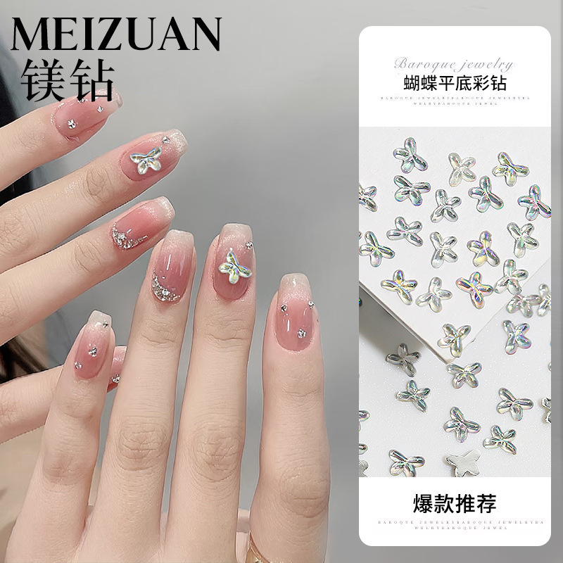 Cross-Border Nail Art Accessories 3.5mm Butterfly Plastic Acrylic Nail Rhinestones Flat-Back Rhinestones DIY Rhinestone Stickers