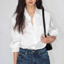 高级感缎面长袖衬衫女新款宽松气质衬衣设计感小众上衣