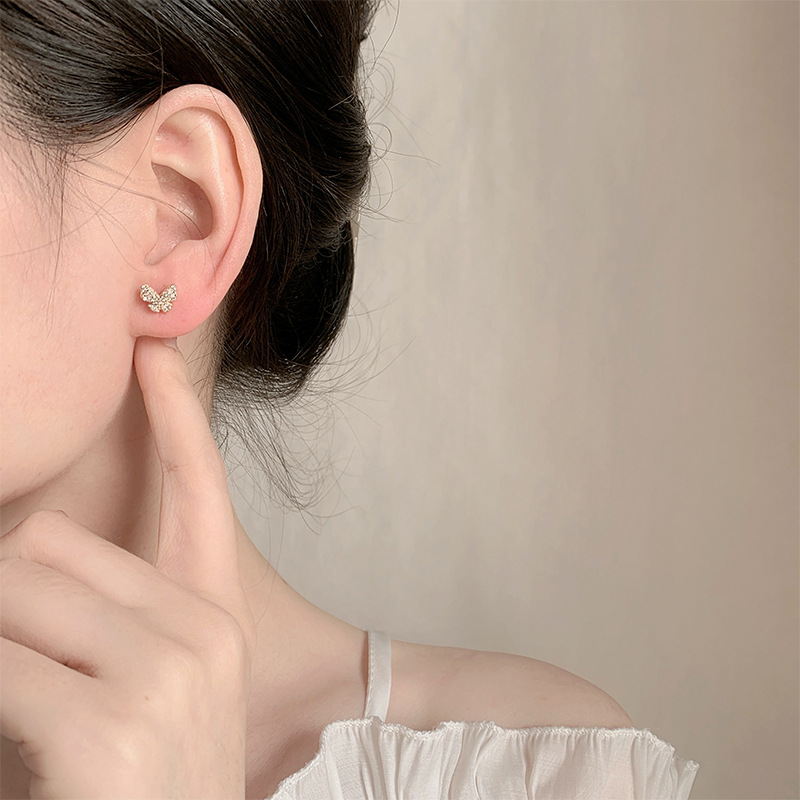 Ear Studs Classification 1 Pair Elegant Butterfly Inlay Copper Zircon Ear Studs
