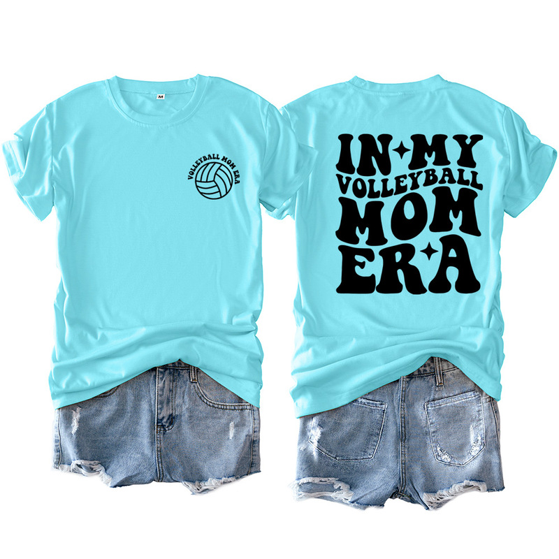 Volleyball Mom Era Front and Back Printed Short-Sleeved T-Shirt for Women Amazon Supply Casual Loose and Versatile