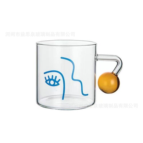 ins spherical handle face glass cup hot water resistant cup coffee cup breakfast milk tea cup cold drink juice cup