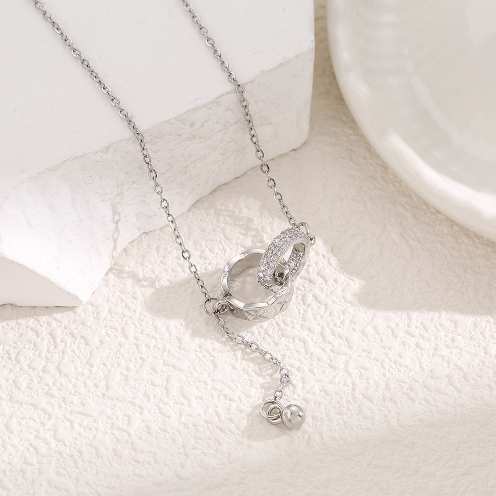 Double Ring Tassel Necklace In Titanium Steel Minimalist Jewelry_voghion.com