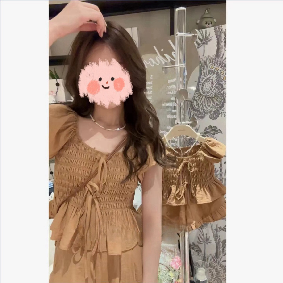 親子服2024夏の新型韓国版女の子カレー色の小さい飛袖はやせています。