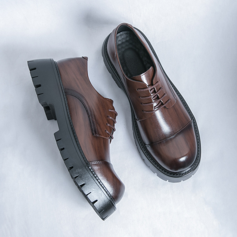 Gran tamaño transfronterizo de primavera y otoño nuevos zapatos de cuero de moda para hombres zapatos de derby de suela gruesa de moda británica zapatos de hombre un cabello