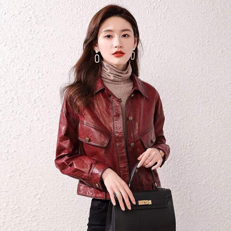 Spring New Style 2026 Haining Genuine Leather Jacket Fashionable Oil Wax Leather Genuine Cowhide Short Jacket Spring New Style 2026 Haining Genuine Leather Jacket Fashionable Oil Wax Leather Genuine Cowhide Short Jacket