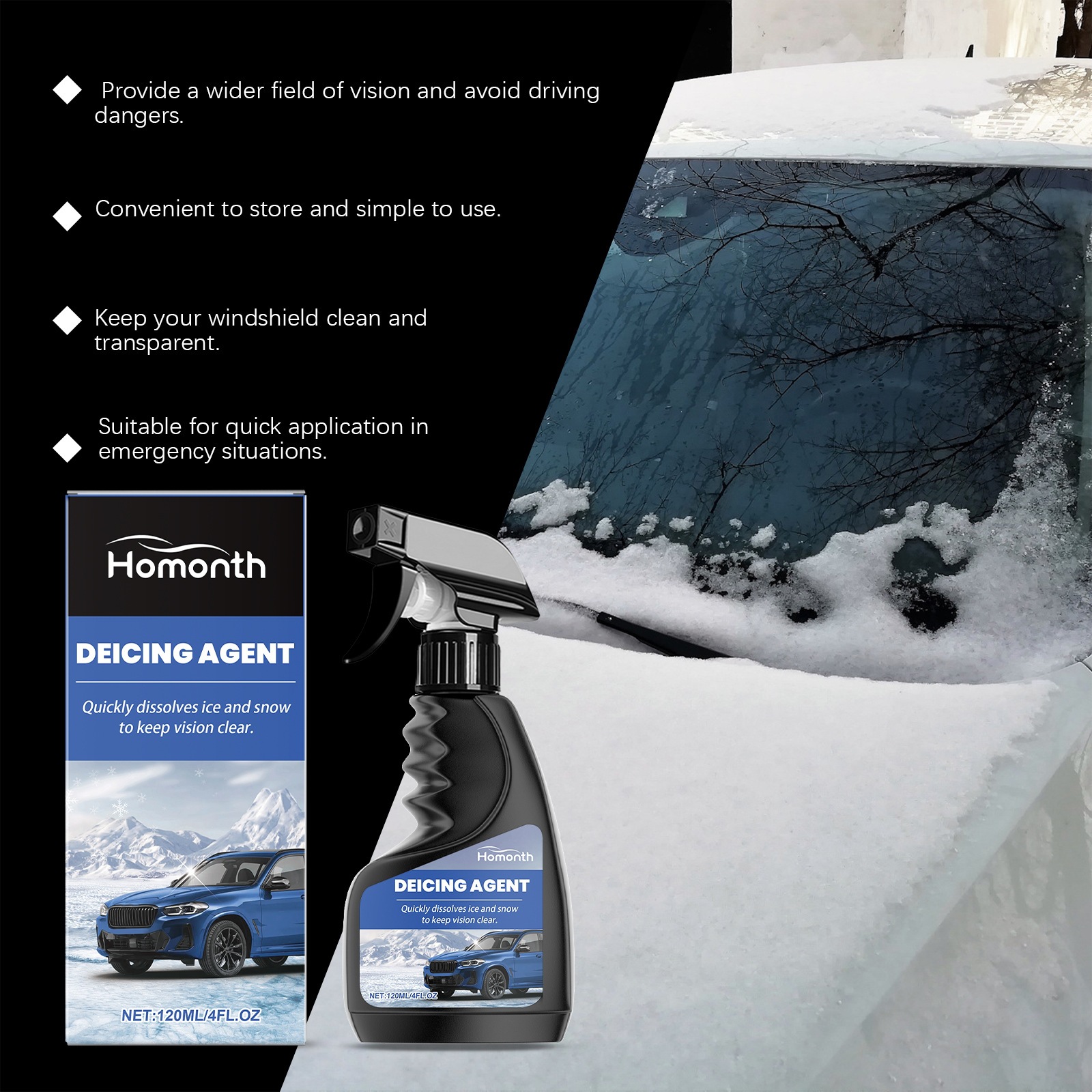Homonth Windshield Defrosting Spray Car Window Glass Anti-Fog Clear Vision Dust Removal Anti-Freeze Agent
