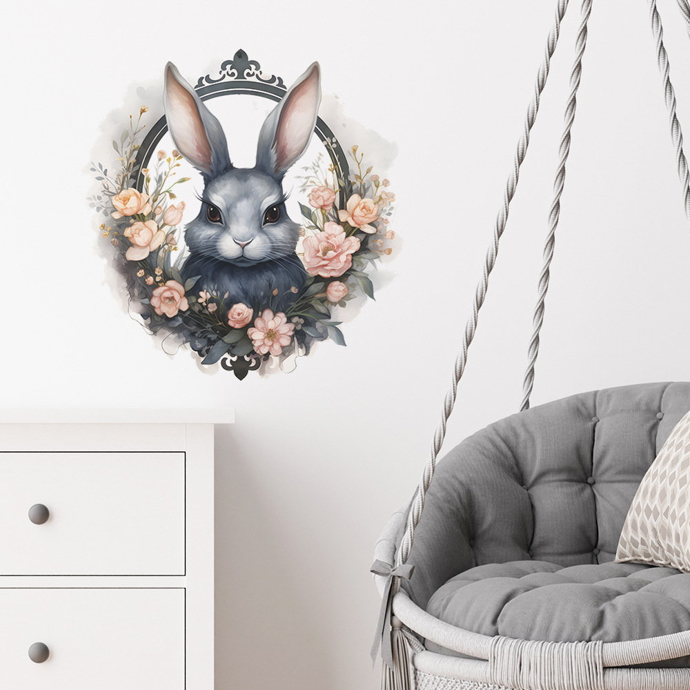 Pastoral Rabbit Flower Pvc Wall Sticker Wall Art display picture 6