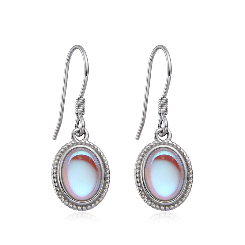 Transfronterizo Amazon nuevos pendientes de piedra lunar ovalados de plata de ley 925 pendientes de diseño de nicho femenino pendientes simples