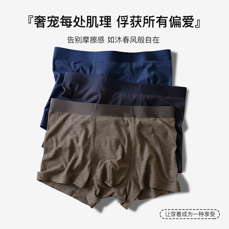 Autumn and Winter Men's Seamless Underwear, Acrylic Brushed Warm Boxer Briefs, Soft and Comfortable Mulberry Silk Antibacterial Boxer Briefs Wholesale