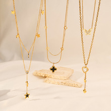 简约时尚星星吊坠双重项链金色通过男女款日常佩戴精美保色小饰品