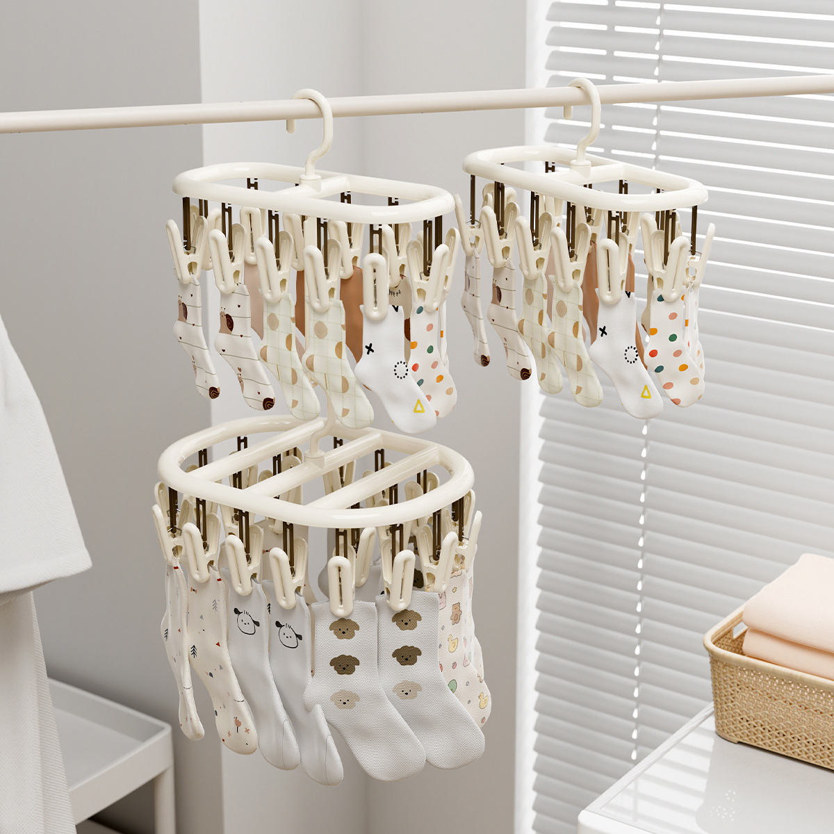 Balcony Drying Rack for Students' Dormitory, Multifunctional Home Use for Drying Clothes, Underwear, and Socks with Clips