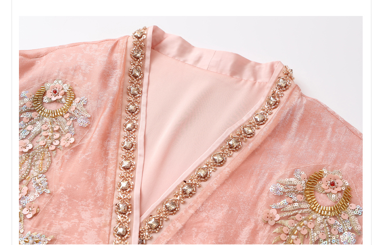 Áo cardigan nữ dáng rộng Tencel thêu hạt phong cách Trung Hoa — hồng, mơ chi tiết 36