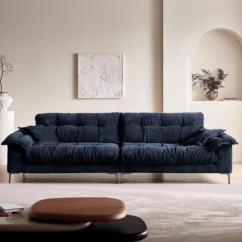 Nuevo sofá de chenilla de alta gama, estilo nube, para espacios pequeños, de gran venta transfronteriza, sofá cama de tela de algodón y lino de fila recta.