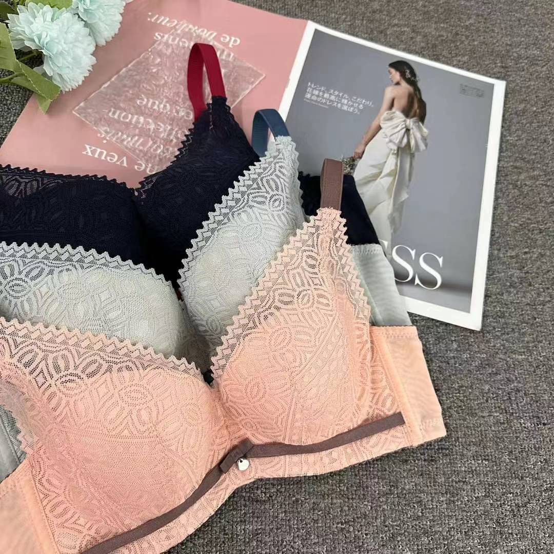 Nuevo sujetador de alta calidad de moda de encaje jacquard transpirable ajustable cómodo tres botones de colado ropa interior mujer