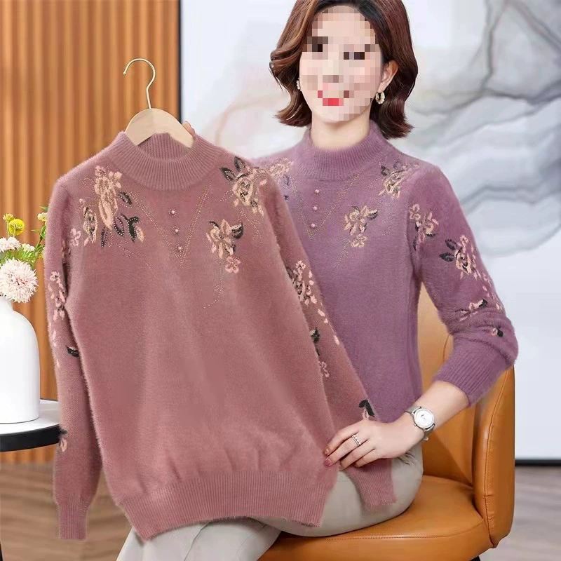 Мама свитер женщина теплая и утолщая, пожилые люди теплая внутри топ