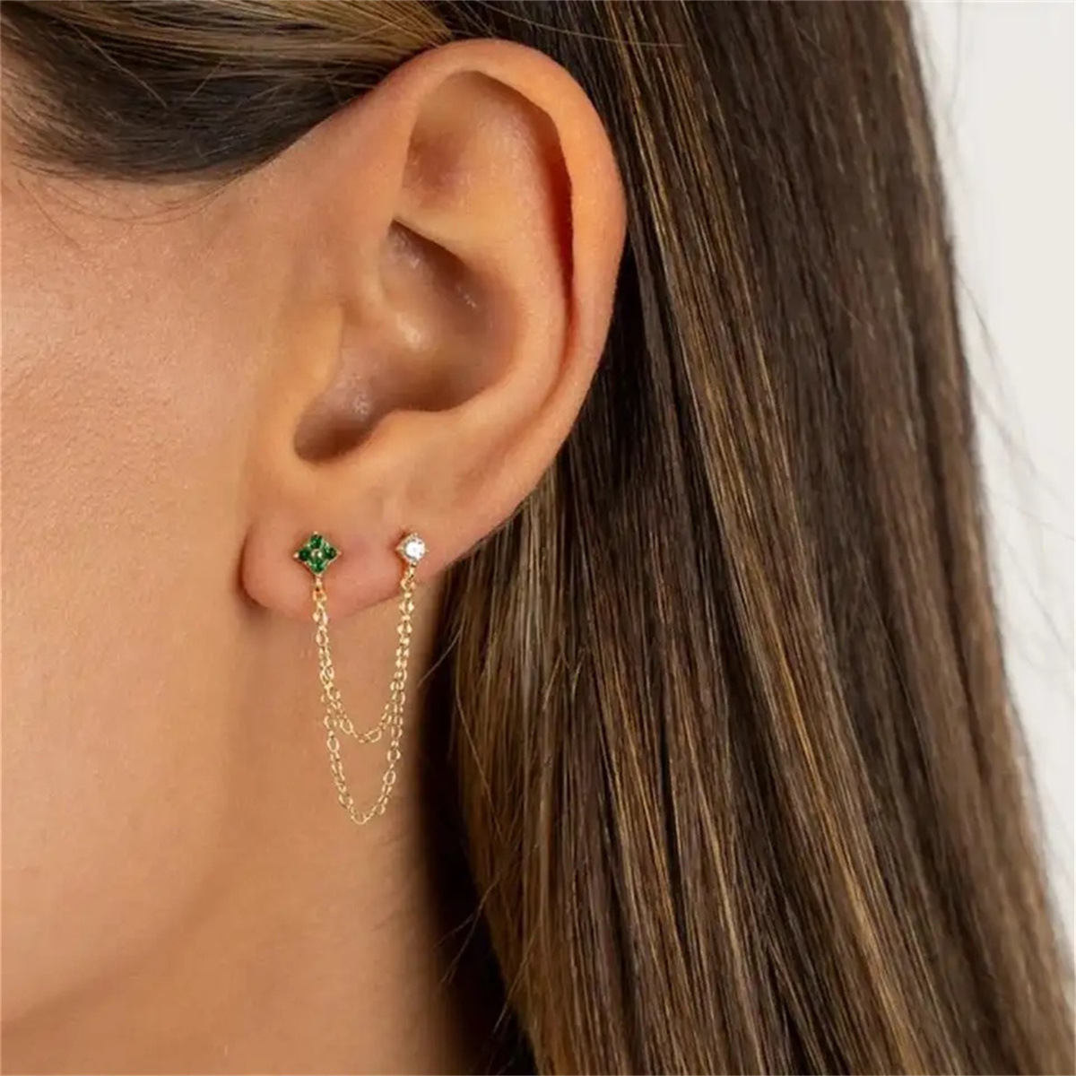 1 Piece Simple Style Flower Plating Inlay Copper Turquoise Zircon Gold Plated Earrings display picture 2