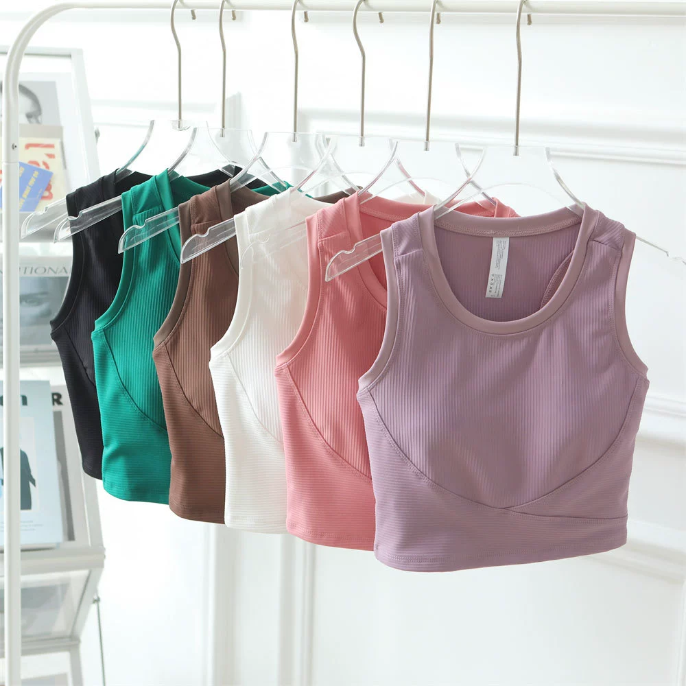 Sports T-shirt, tank top, brace, top with cups, yoga clothing for gym sleevless, beautiful back