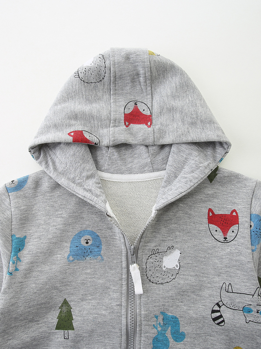 Otoño nuevo chaqueta de niño estilo europeo y americano con cremallera chaqueta infantil de algodón de punto impresa con sombrero chaqueta infantil