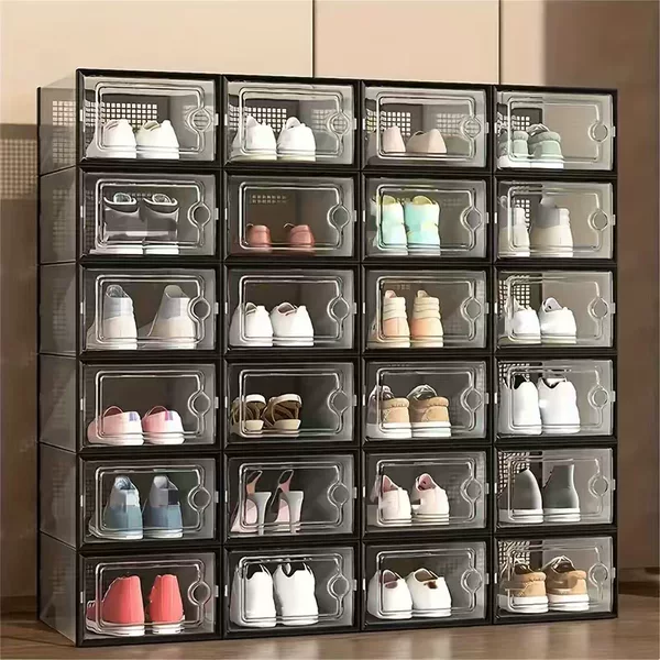 New Transparent Shoe Storage Box Shoe Rack Pp Plastic Dust-Proof and Moisture-Proof Dormitory Living Room Accessible Luxury Side-Opening Storage Shoe Box