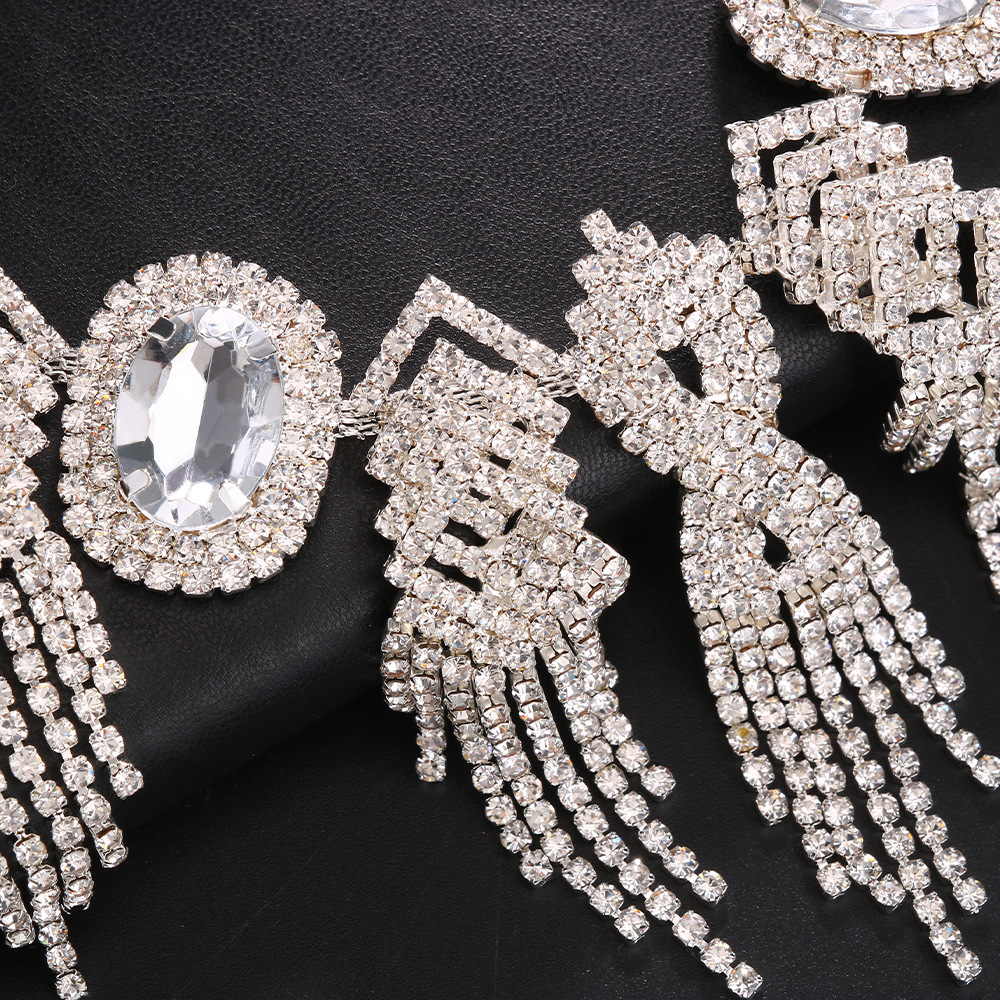 Venta caliente transfronteriza rhinestone tocado femenino europeo y americano brillante lujo borla rhinestone diadema Cadena de pelo tocado