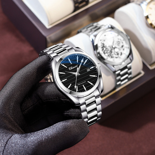 Dawn Live Men's Watch Scanning Second Movement See-through Bottom Cover Solid Steel Band Waterproof Luminous Fashion Business Quartz Watch
