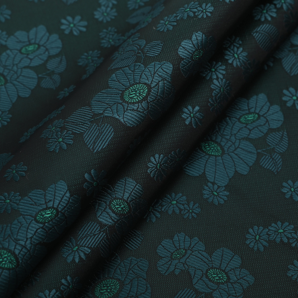 男士涤丝领带面料墨绿色太阳花色织提花领带布面料 嵊州厂家批发