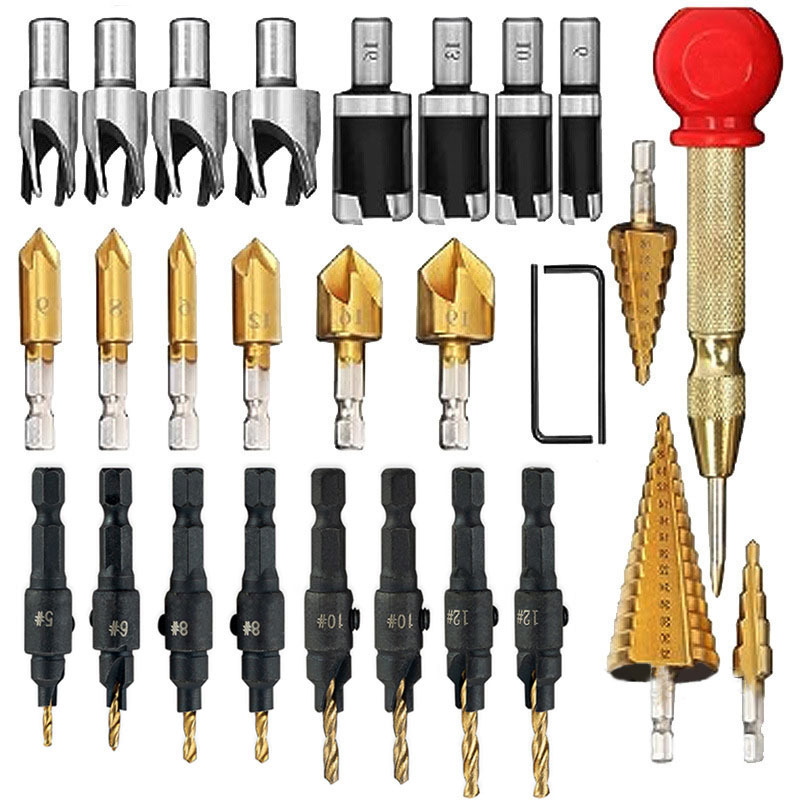 RXY28pcs沉头钻L扳手木塞钻宝塔钻五刃倒角器冲