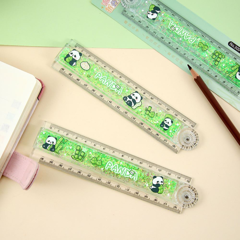 Cute panda arena flotante regla plegable 30cm alto valor nominal estudiante regla de reducción de presión para el examen de papelería de dibujos animados regla recta