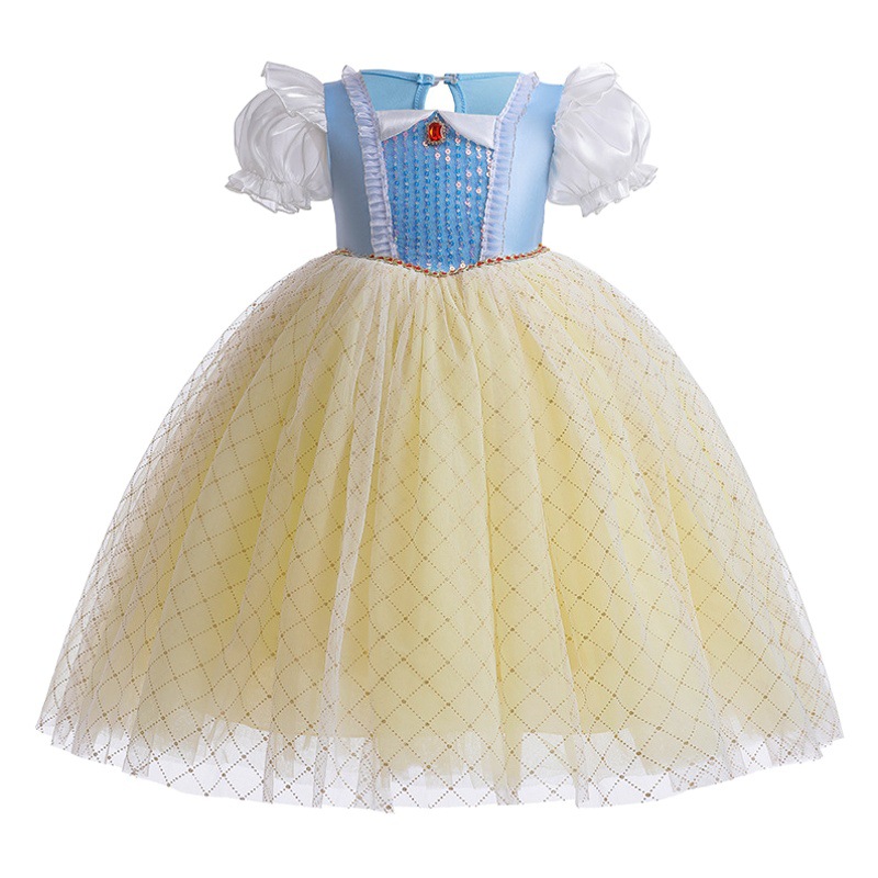Vestido de Elsa estilo coreano para niñas Blancanieves 2025, vestido de manga corta para niños, vestido de princesa para bebé.
