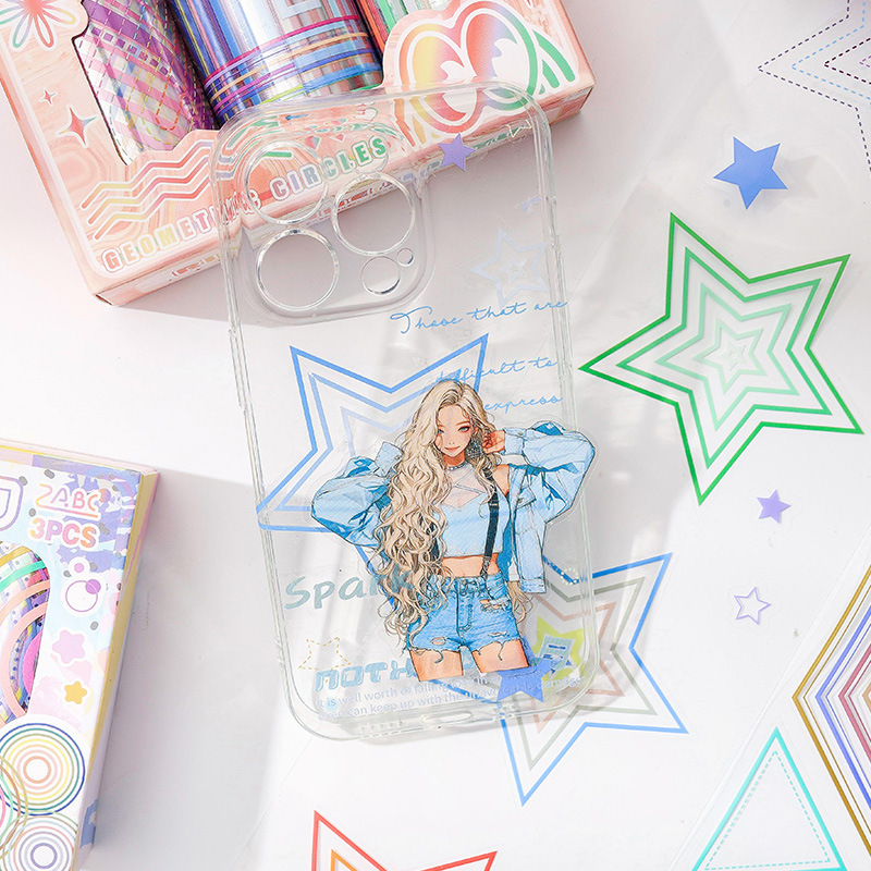 Geometría círculo transparente impermeable pet cinta adhesiva cubierta caja diy diario pegatinas gráficas a color transfronterizas pegatinas