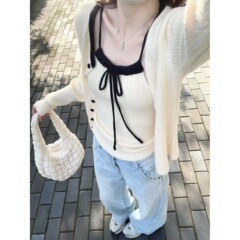 法式小香风毛衣开衫吊带女秋季穿搭慵懒高级感软糯针织衫两件套