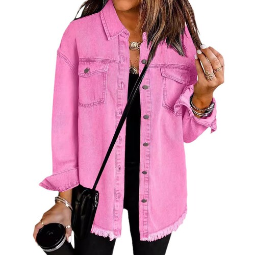 Cross-border New Washed Denim Shirt Jacket for Women—European and American Style, Autumn/Winter, Unique Streetwear, Frayed Hem, Women's Outerwear