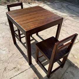 老榆木餐桌砂锅米线火锅面馆餐饮店方桌简约全实木双人方桌椅组合