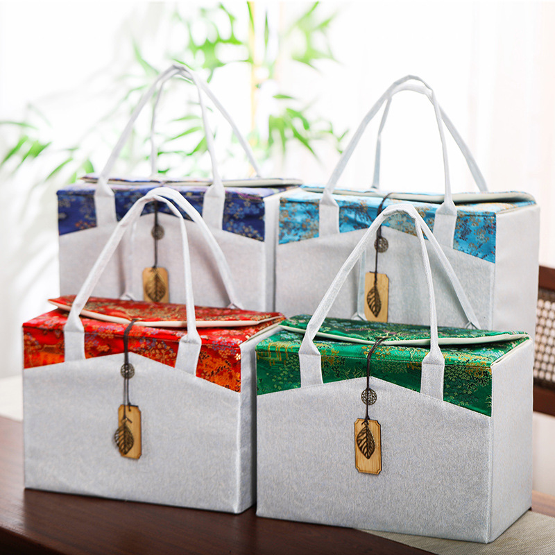 廠家銷售陶瓷茶葉罐禮盒布包雙罐復古禮盒袋便攜式手提旅行袋logo