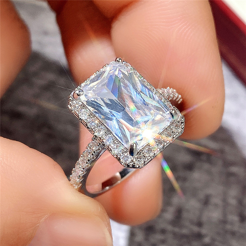 Copper Material Rectangle Pattern Wholesale Simple Style Shiny Rectangle Copper Inlay Zircon Rings