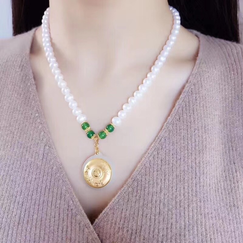 金镶玉天然淡水珍珠吊坠项链 母亲节妈妈节妇女节礼物 厂家批发