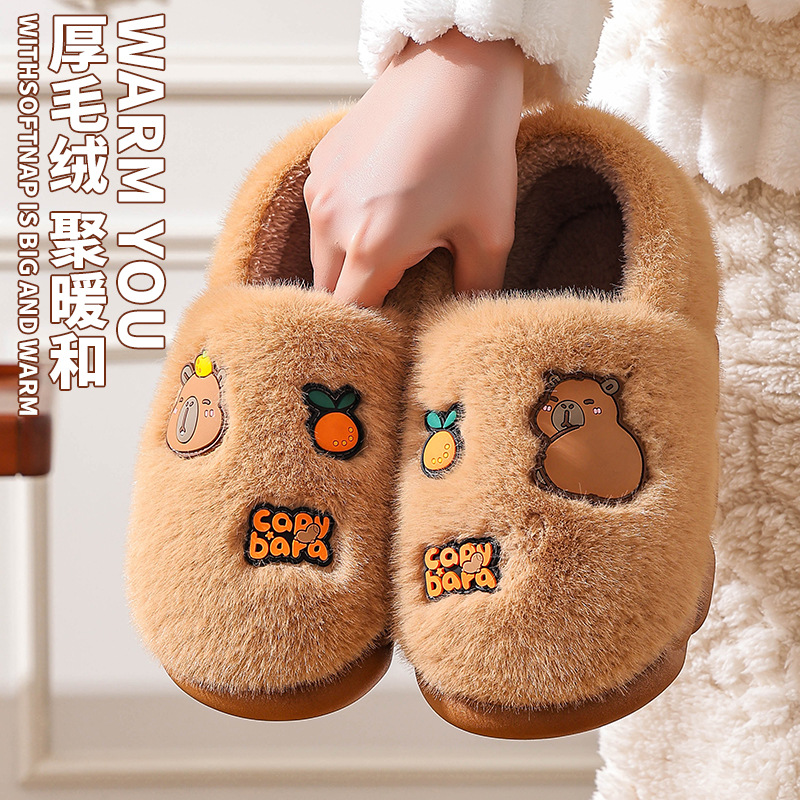 Zapatillas de algodón Capiballa, zapatillas de invierno para mujeres, tacones cálidos y pelusa para casa, zapatos de algodón para hombres.