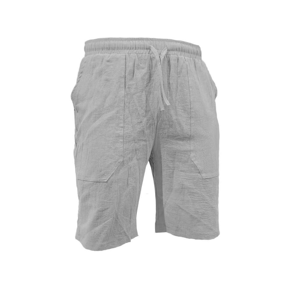 Pantalones cortos de algodón y lino de verano para hombres con cordón elástico en la cintura pierna recta color sólido transpirable diario Playa pantalones casuales de cinco puntos