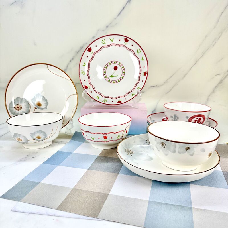 Ceramic Bowl and Plate Set Shanxi Ceramic Household Plate 5inch Salad Bowl 7.5inch Rainstone Plate Two Yuan Store