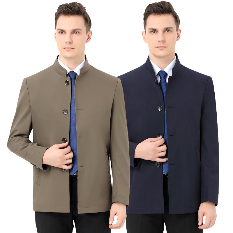 Counter mulberry silk windbreaker men's 2024 spring and autumn business casual non-ironing middle-aged and elderly civil servants men's stand collar coat Counter mulberry silk windbreaker men's 2024 spring and autumn business casual non-ironing middle-aged and elderly civil servants men's stand collar coat