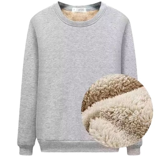 Men's black cashmere crew neck sweatshirt with thick fleece lining, loose fit winter warm innerwear top