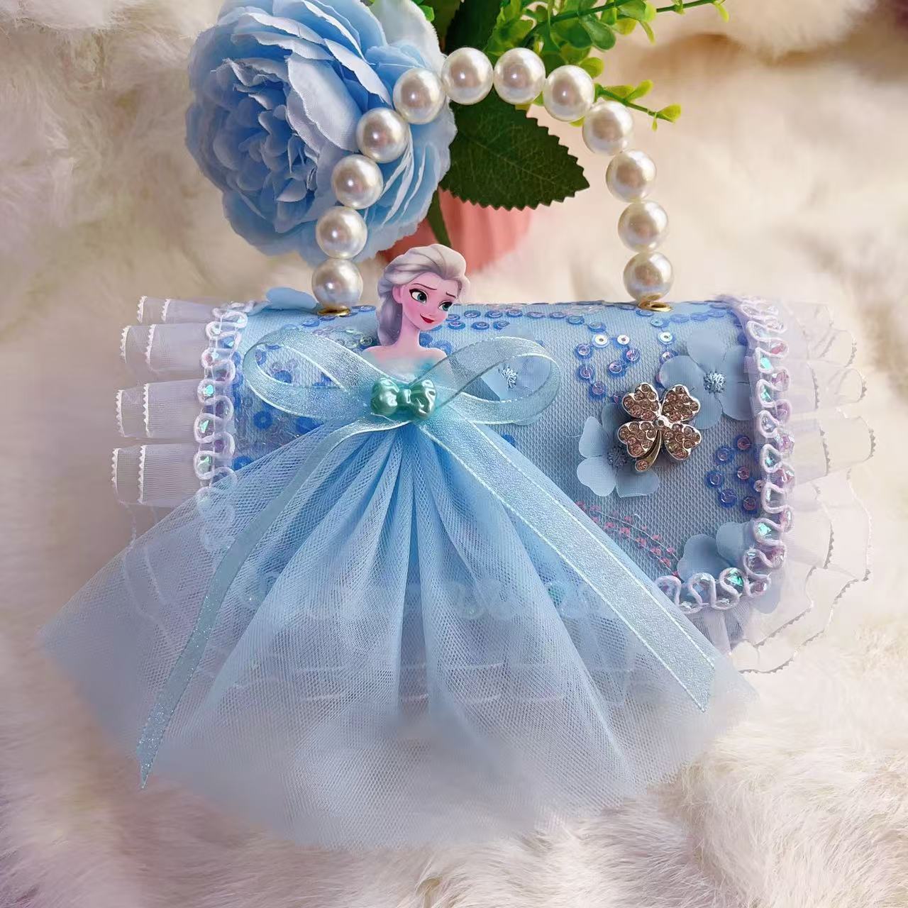 Bolso de perlas, bolso de arco, bolso de princesa Melody, bolso de Año Nuevo, bolso de hombro cuadrado de cadena de niña roja