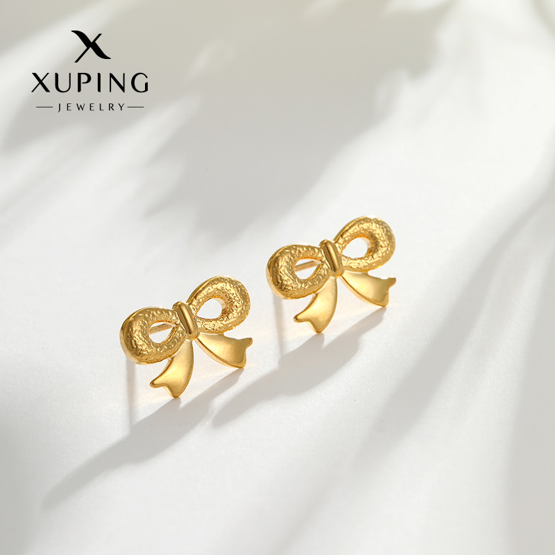 Joyería Xuping arco pernos de orejas imitación de oro encantador temperamento pequeño pendientes femeninos dulces coreanos en forma de corazón