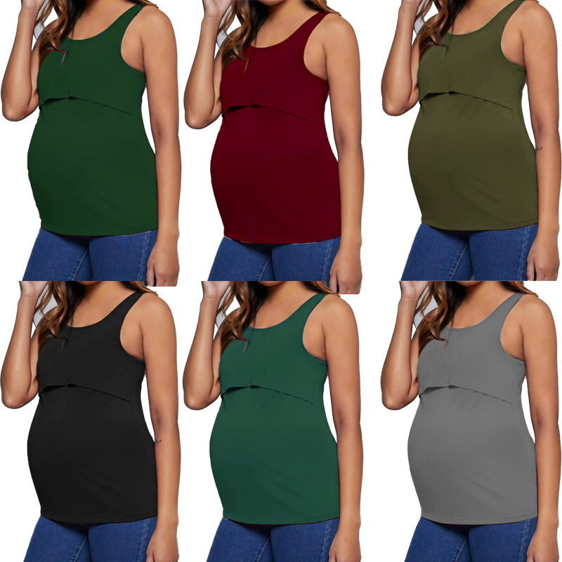 Factory direct spot Amazon for cross-border supply 2023 new vest round neck breast-feeding pregnant women's top Factory direct spot Amazon for cross-border supply 2023 new vest round neck breast-feeding pregnant women's top