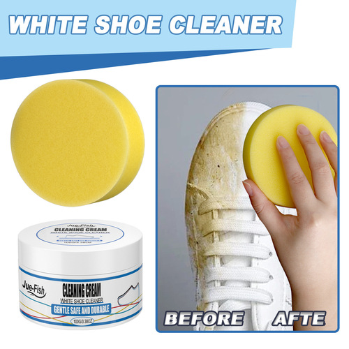 Jue Fish White Shoe Cleaning Cream, a one-swipe whitening tool, no-wash sports canvas shoes cleaning and stain removal