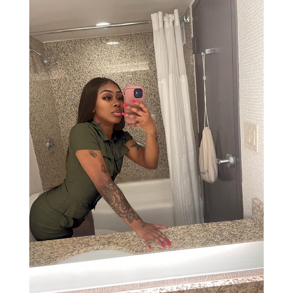 summer new zipper pocket solid color workwear jumpsuit_voghion.com